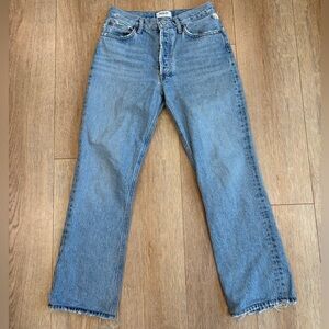 AGOLDE High Rise Straight Jeans 25x27 Light Wash Raw Hem